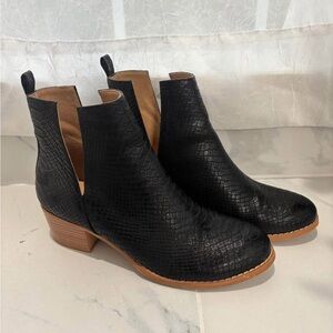 Black Crocodile-Embossed Ankle Boots